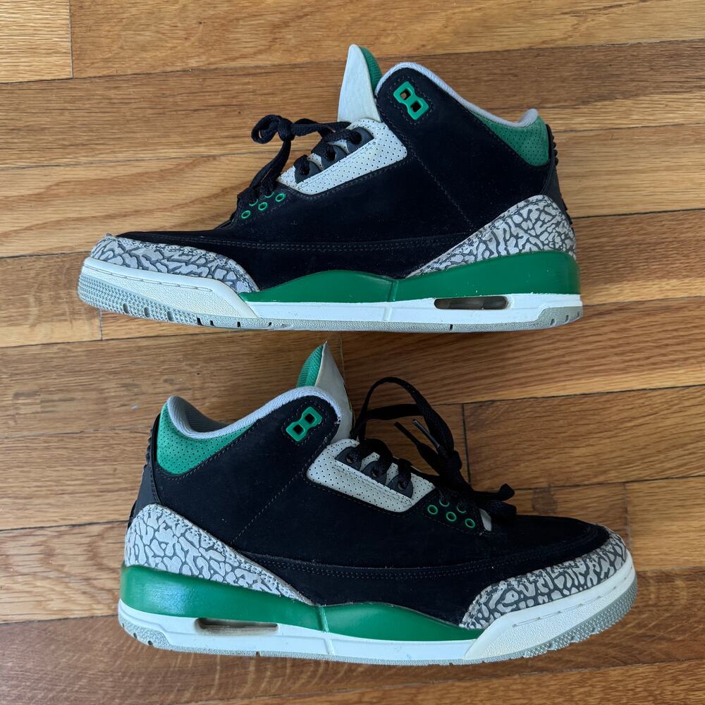 Size 8.5 - Jordan 3 Pine Green Retro Basketball Sneaker Black